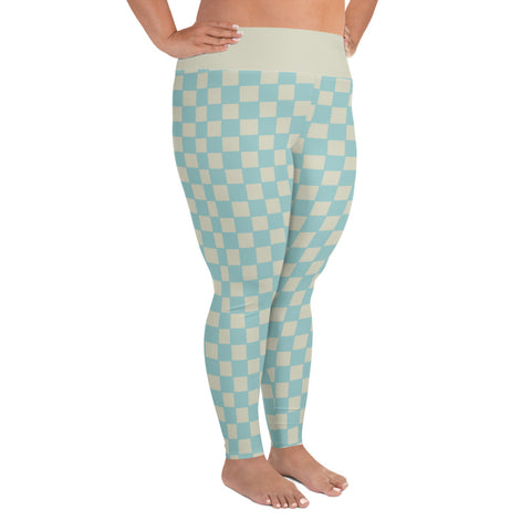 Soft Blue & Cream Checkered Board plus size leggings