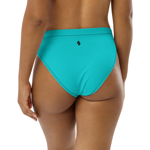 Into The Greens tropical cheeky high-waisted bikini bottom (teal & black solid colours) (Recycled, Eco)