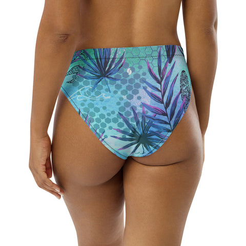 Teal Surfing Dreams cheeky high-waisted bikini bottom (Recycled, Eco)