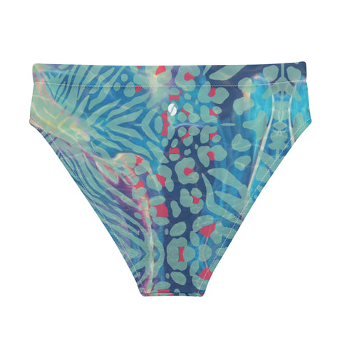 Psychedelic Tiger & Leopard cheeky high-waisted bikini bottom (Recycled, Eco)