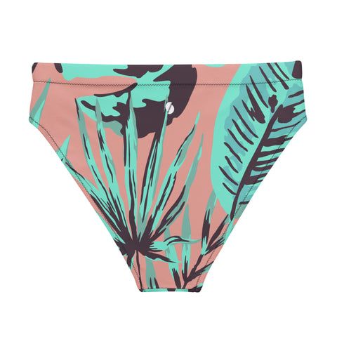 Psychedelic Jungle Mint & Coral cheeky high-waisted bikini bottom (Recycled, Eco)