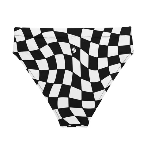 Black & White Checkered Board cheeky high-waisted bikini bottom (Recycled, Eco)