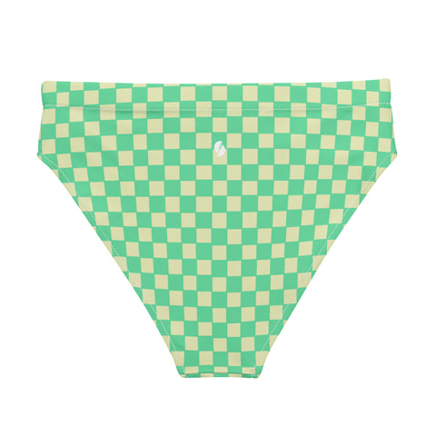 Green & Yellow Checkered Board cheeky high-waisted bikini bottom (Recycled, Eco)
