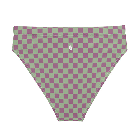 Retro Purple & Green Checkered Board cheeky high-waisted bikini bottom (Recycled, Eco)