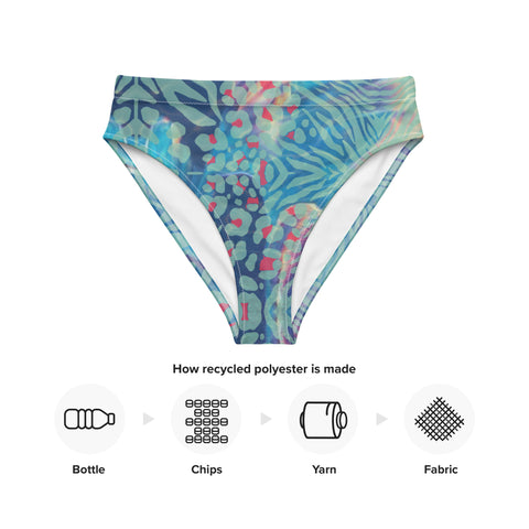 Psychedelic Tiger & Leopard cheeky high-waisted bikini bottom (Recycled, Eco)