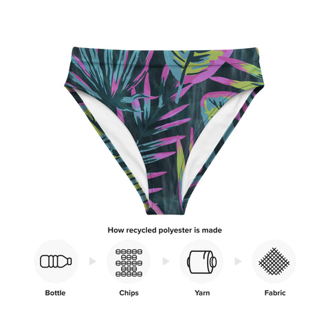 Psychedelic Jungle Neon cheeky high-waisted bikini bottom (Recycled, Eco)