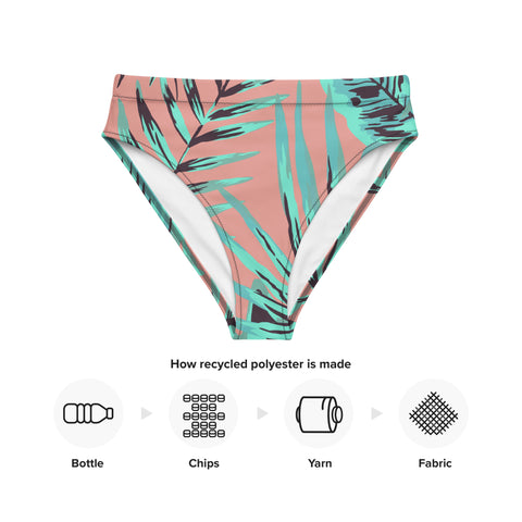 Psychedelic Jungle Mint & Coral cheeky high-waisted bikini bottom (Recycled, Eco)
