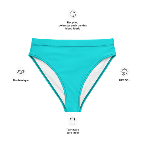 Into The Greens tropical cheeky high-waisted bikini bottom (teal & black solid colours) (Recycled, Eco)