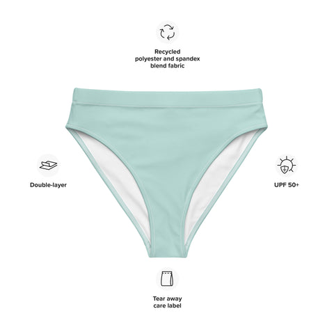 Sunny Hibiscus cheeky high-waisted bikini bottom (solid light blue-green | Recycled, Eco)