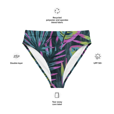 Psychedelic Jungle Neon cheeky high-waisted bikini bottom (Recycled, Eco)