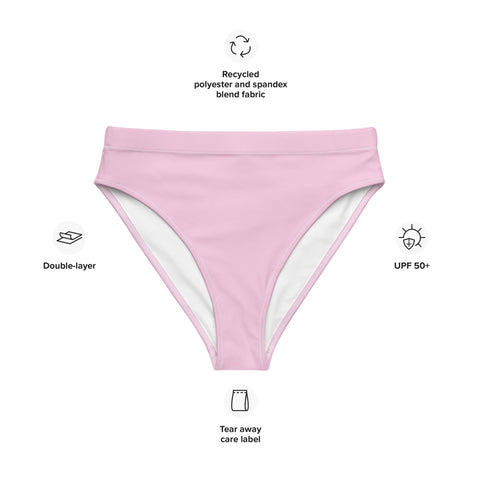 Summer Pastel Pink cheeky high-waisted bikini bottom (Recycled, Eco)
