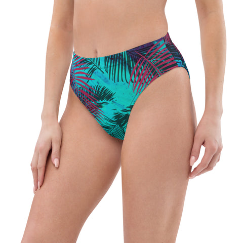 Messy Magenta tropical cheeky high-waisted bikini bottom (Recycled, Eco)