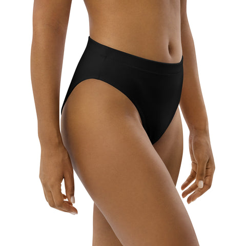 Solid Black cheeky high-waisted bikini bottom (Recycled, Eco)