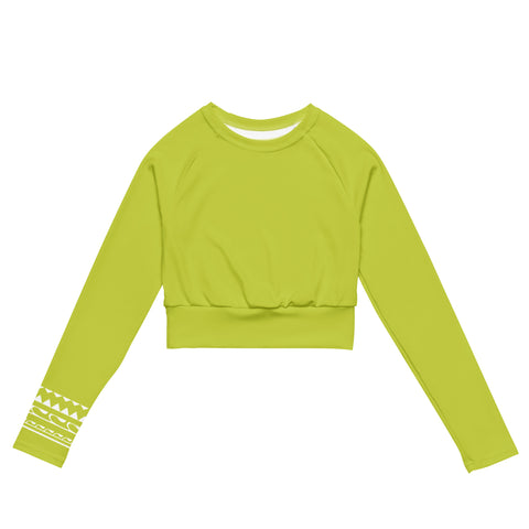 Psychedelic Jungle Neon crop long sleeve rash guard swim top (solid lime)