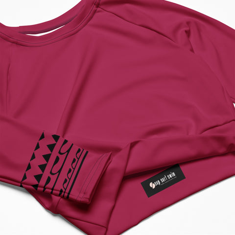 Messy Magenta Maroon Pink crop long-sleeve rash guard swim top