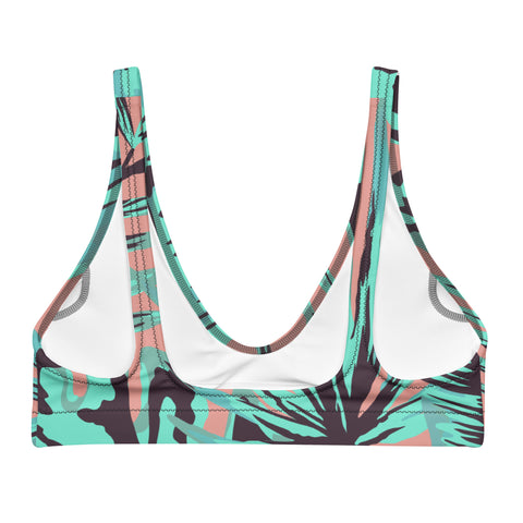 Psychedelic Jungle Mint & Coral padded bikini top (recycled, eco)