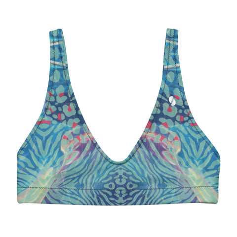 Psychedelic Tiger & Leopard padded bikini top (recycled, eco)