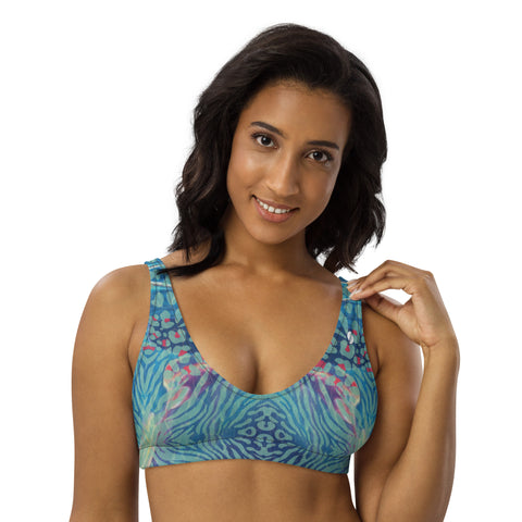 Psychedelic Tiger & Leopard padded bikini top (recycled, eco)