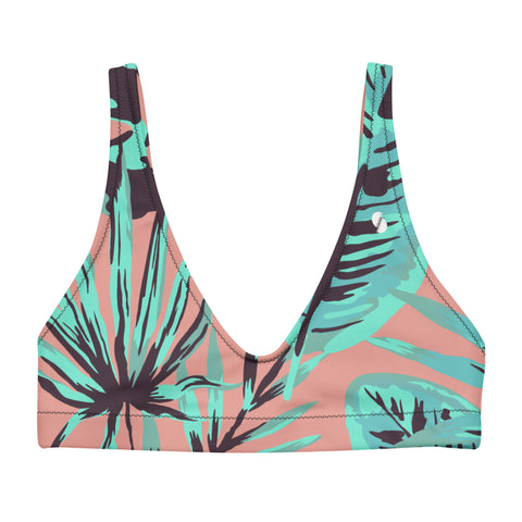 Psychedelic Jungle Mint & Coral padded bikini top (recycled, eco)