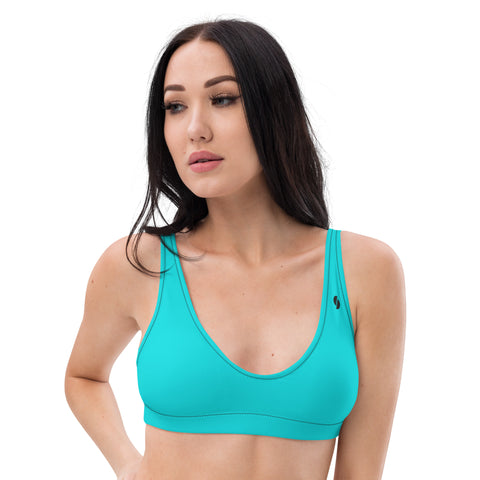 Into The Greens tropical padded bikini top (teal & black solid colours)