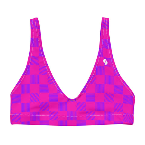 Cerise & Purple Checkered Board padded bikini top