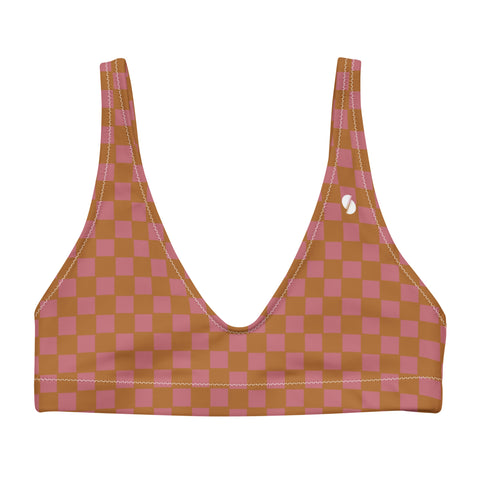 Copper & Pink Checkered Board padded bikini top