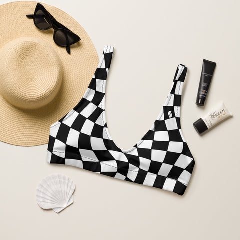 Black & White Checkered Board padded bikini top