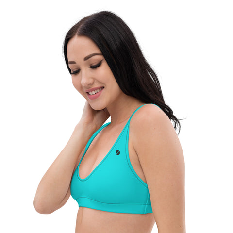 Into The Greens tropical padded bikini top (teal & black solid colours)