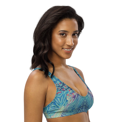 Psychedelic Tiger & Leopard padded bikini top (recycled, eco)