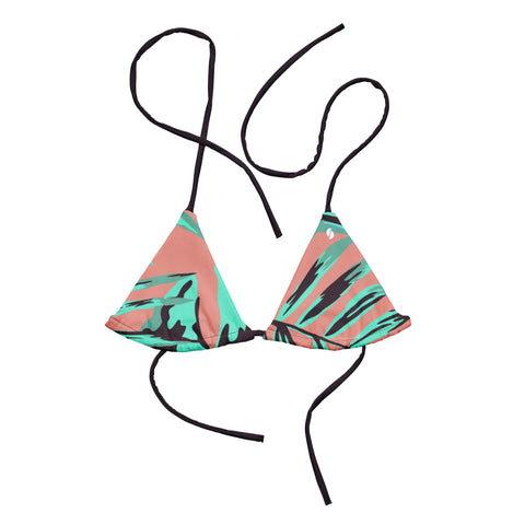 Psychedelic Jungle Mint & Coral string bikini top (recycled, eco)