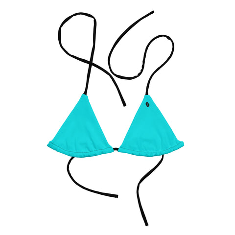 Into The Greens tropical string bikini top (teal & black solid colours)