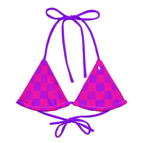 Cerise & Purple Checkered Board recycled string bikini top