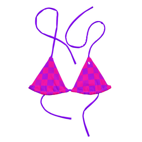 Cerise & Purple Checkered Board recycled string bikini top