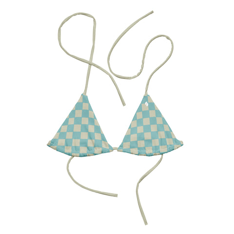 Soft Blue & Cream Checkered Board recycled string bikini top