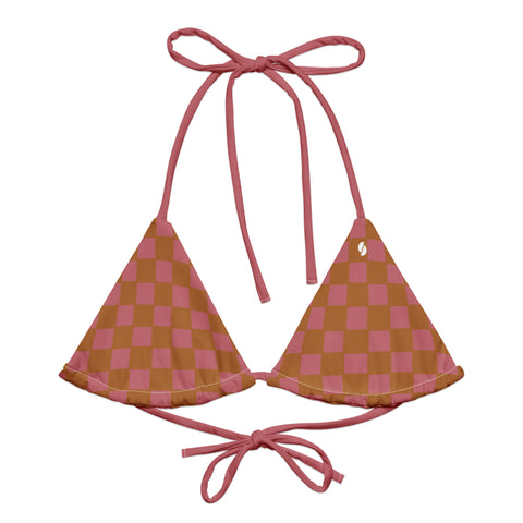 Copper & Pink Checkered Board recycled string bikini top
