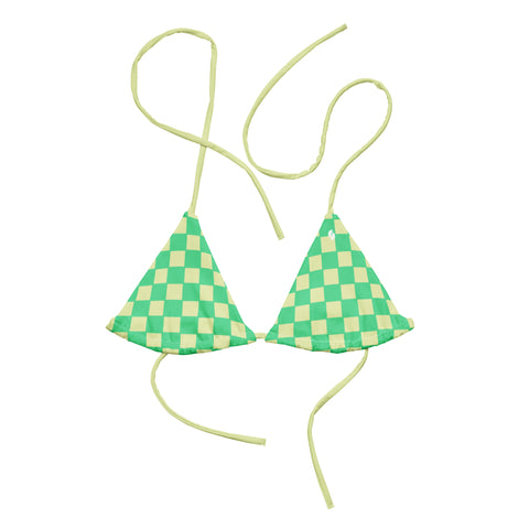 Green & Yellow Checkered Board recycled string bikini top