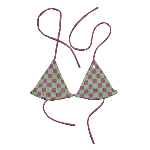 Retro Purple & Green Checkered Board recycled string bikini top