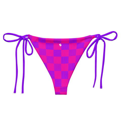 Cerise & Purple Checkered Board recycled string bikini bottom