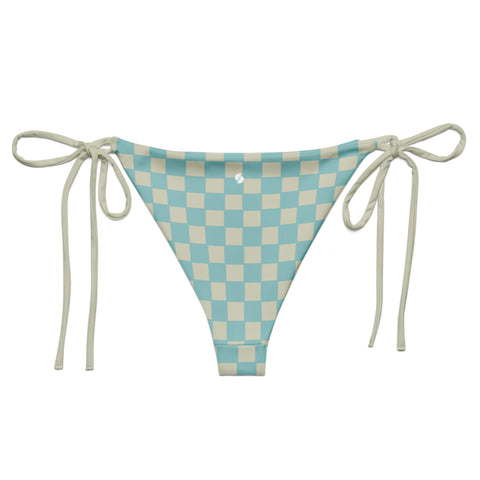 Soft Blue & Cream Checkered Board recycled string bikini bottom
