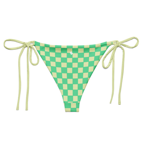 Green & Yellow Checkered Board recycled string bikini bottom