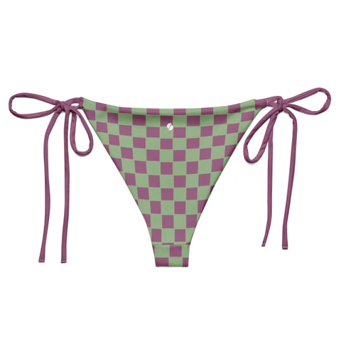 Retro Purple & Green Checkered Board recycled string bikini bottom