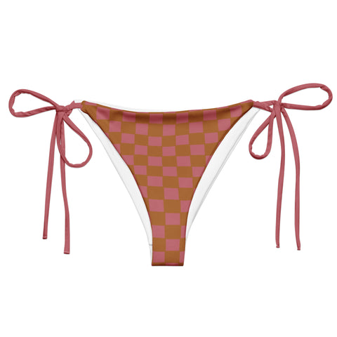 Copper & Pink Checkered Board recycled string bikini bottom