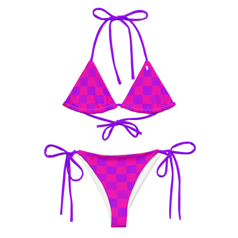 Cerise & Purple Checkered Board string bikini set
