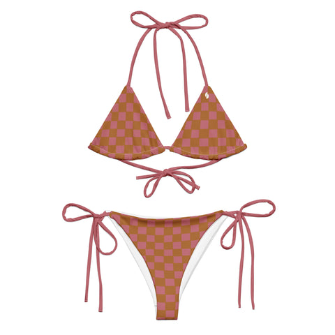 Copper & Pink Checkered Board string bikini set