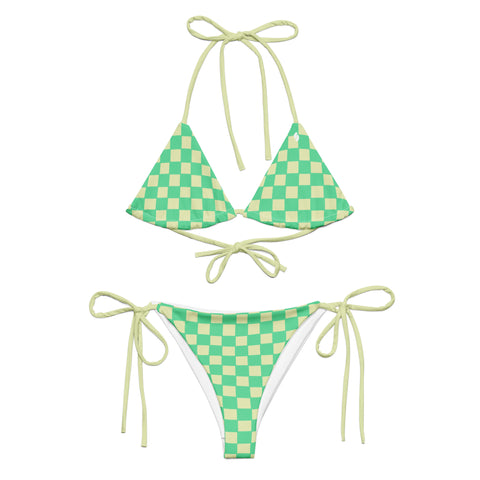 Green & Yellow Checkered Board string bikini set