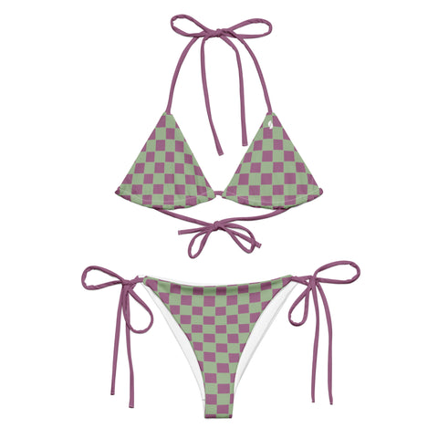 Retro Purple & Green Checkered Board string bikini set