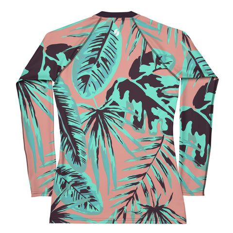 Psychedelic Jungle Mint & Coral long sleeve rash guard swim top