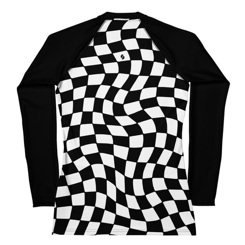 Black & White Checkered Board long-sleeve rash guard swim top
