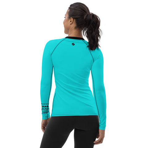 Into The Greens tropical long-sleeve rash guard swim top (teal & black solid colours)