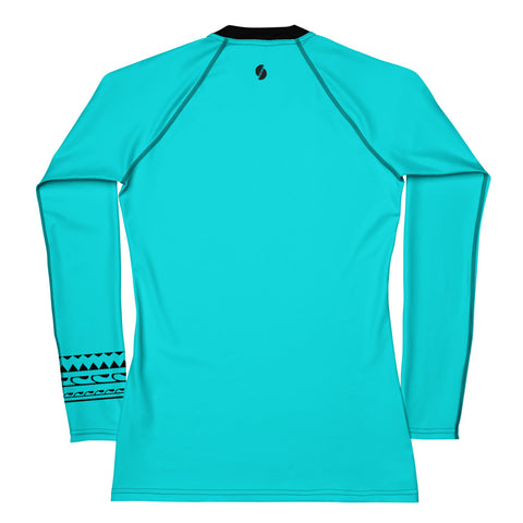 Into The Greens tropical long-sleeve rash guard swim top (teal & black solid colours)